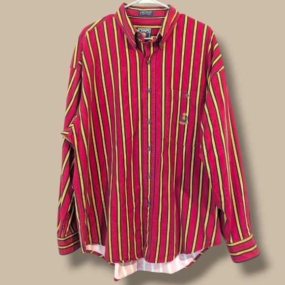 Ralph Lauren X Chaps Vintage Men's Red Striped Button-Down Shirt XL Preppy - Picture 1 of 9